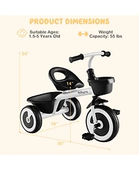 Toddler Tricycle Kids Trike with Adjustable Seat Front & Rear Storage Baskets