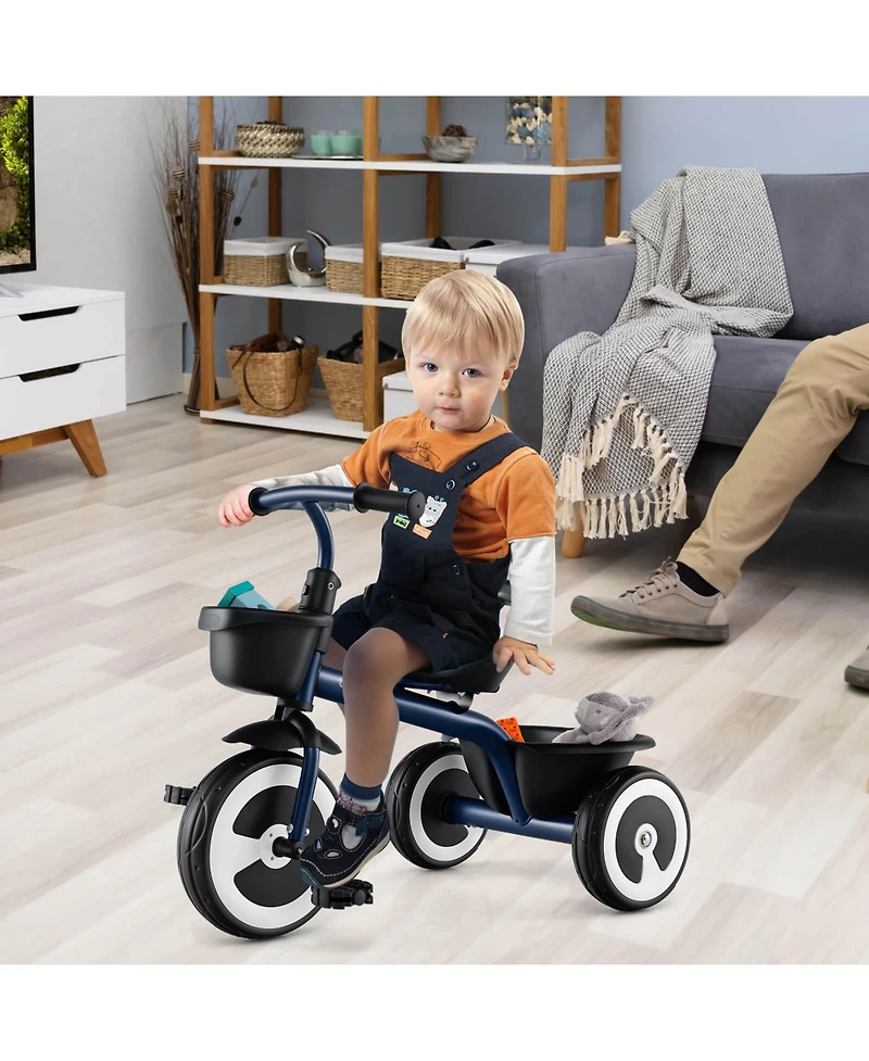 Toddler Tricycle Kids Trike with Adjustable Seat Front & Rear Storage Baskets