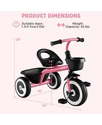 Toddler Tricycle Kids Trike with Adjustable Seat Front & Rear Storage Baskets