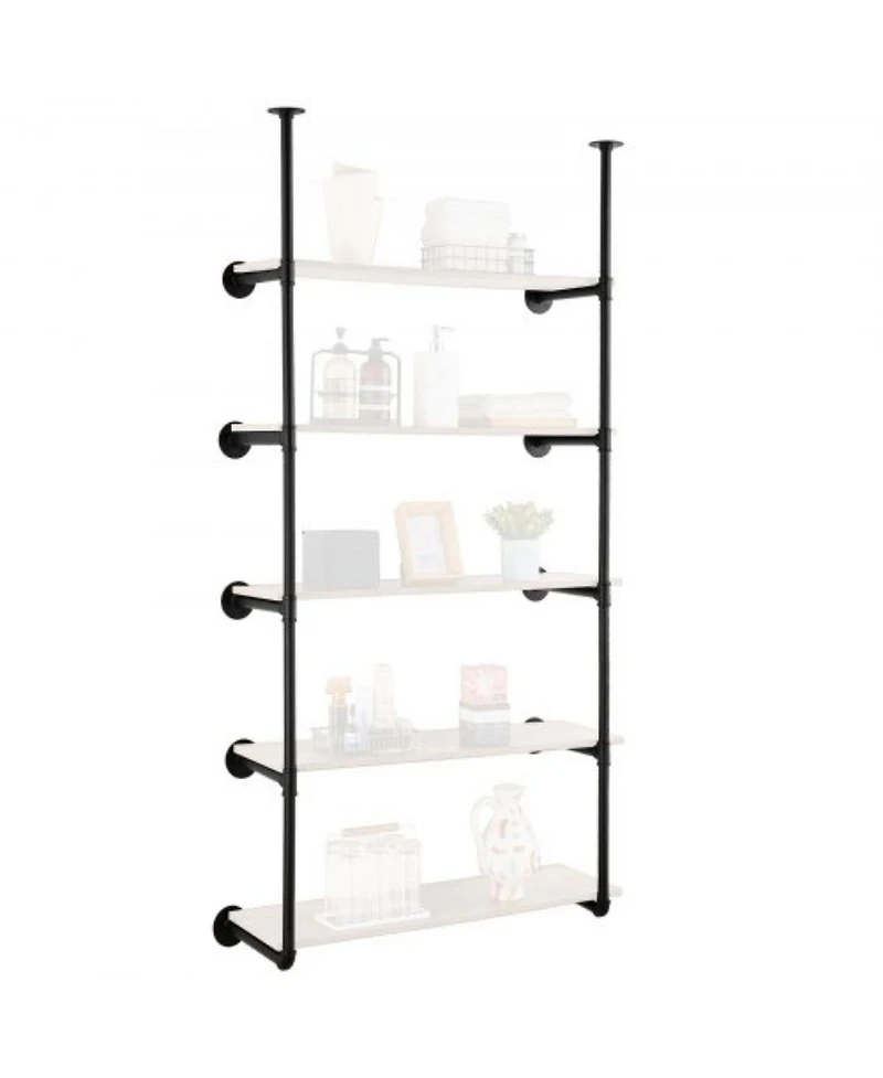 2PCS 5-Tier Industrial Pipe Shelf Frame, Wall Mount, No Planks Included