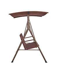 Slickblue 3 Person Outdoor Patio Swing Chair with Adjustable Canopy and Armrests for Backyard