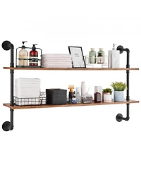 2 Tier Industrial Pipe Wall-Mount Shelf for Kitchen Bedroom and Living Room