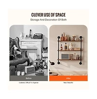 Slickblue Industrial Pipe Wall-Mounted Shelf 2 Tier Storage Rack for Kitchen and Bedroom