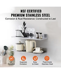 Slickblue 2 Pack Stainless Steel Wall Shelf with Backsplash 44 lbs Load for Kitchen Bar or Hotel