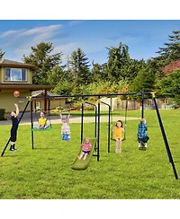 Gymax 660 lbs Kids Metal Swing Set for Backyard 7-in-1 Multifunctional Swing Set