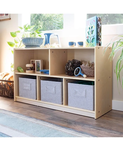 Guidecraft EdQ 2-Shelf 5-Compartment Storage 24" - White: Wooden Classroom and Playroom Bookshelf with Bins for Kids Toys Books