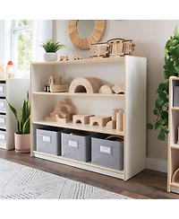 Guidecraft EdQ 3-Shelf Open Storage 36" - Natural: Children's Wooden Home and Classroom Toy Book Organizer with Shelves Bins