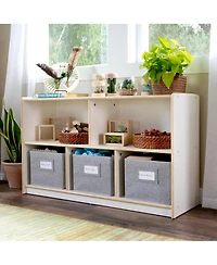 Guidecraft EdQ 2-Shelf 5-Compartment Storage 24" - White: Wooden Classroom and Playroom Bookshelf with Bins for Kids Toys Books