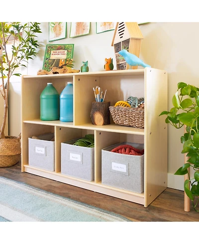 Guidecraft EdQ 2-Shelf 5-Compartment Storage 30" - Natural: Kids' Wooden Classroom Bookshelf, Art and Craft Supply Furniture with Bins