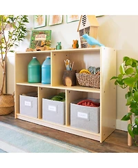 Guidecraft EdQ 2-Shelf 5-Compartment Storage 30" - Natural: Kids' Wooden Classroom Bookshelf, Art and Craft Supply Furniture with Bins