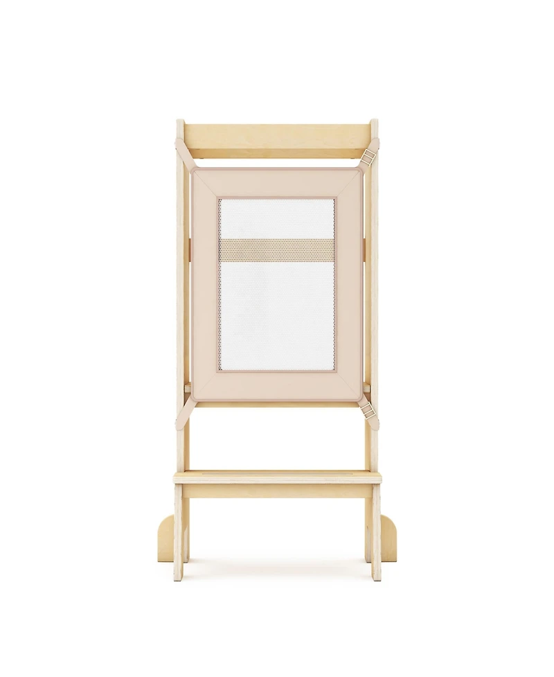 Guidecraft Jr. Contemporary Kitchen Helper Step-Up | Natural: Adjustable Wooden Montessori Toddler Tower, and Bathroom Step Stool for Kids