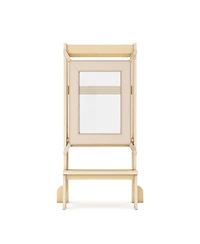 Guidecraft Jr. Contemporary Kitchen Helper Step-Up | Natural: Adjustable Wooden Montessori Toddler Tower, and Bathroom Step Stool for Kids