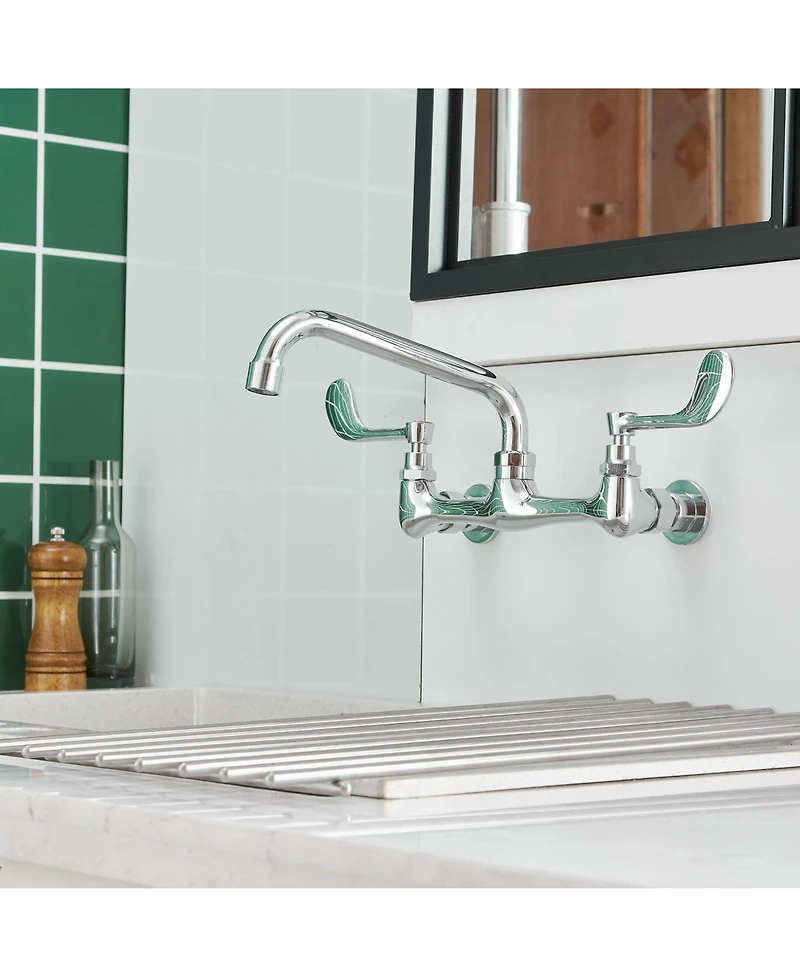 Greenspring Double Handle Wall Mount Standard Kitchen Faucet with 8 in. Swivel Spout 8 in. Center in Polished Chrome