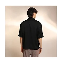 Campus Sutra Men's Onyx Black Solid Crinkle Oversized Shirt