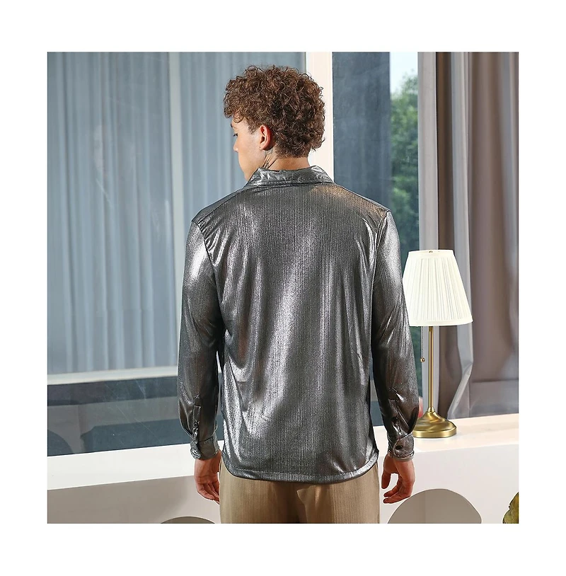 Campus Sutra Men's Antique Silver Shawl Collar Shirt