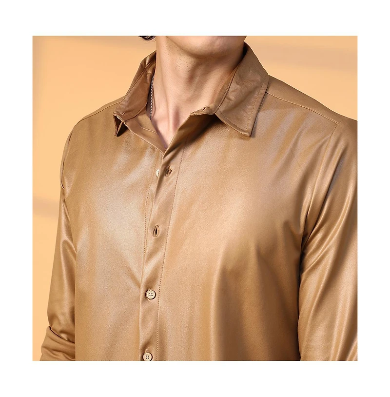 Campus Sutra Men's Camel Brown Solid Suede Shirt