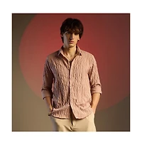Campus Sutra Men's Salmon Pink Grain-Textured Shirt