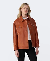 Furniq Uk Women's Leather Shirt Jacket