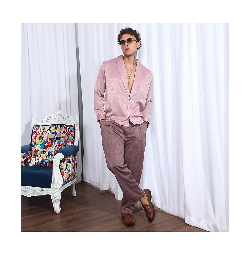 Campus Sutra Men's Flamingo Pink Shawl Collar Shirt