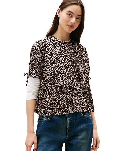 Tommy Jeans Women's Leopard-Print Tie-Sleeve Blouse