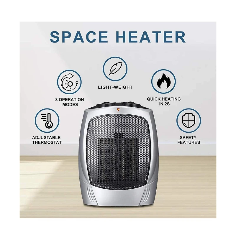 Zafro Portable Space Heater, 750W/1500W Ceramic Fan, Adjustable Thermostat, Energy-Efficient, Safe, Quiet, Quick Heating for Home & Office