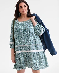 Style & Co Plus Printed Lace-Trim 3/4-Sleeve Dress, Macy's Exclusive