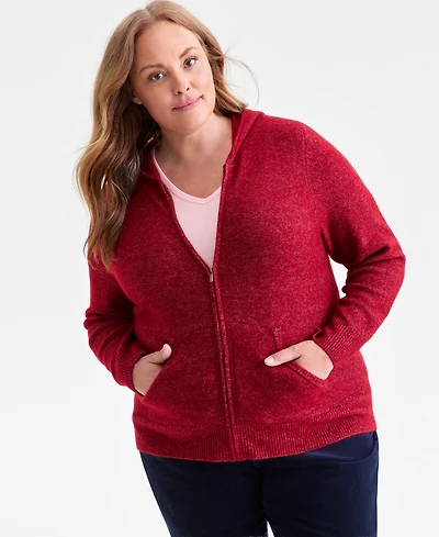 Style & Co Plus Size Zip-Front Hooded Luxsoft Sweater, Macy's Exclusive