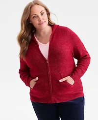 Style & Co Plus Size Zip-Front Hooded Luxsoft Sweater, Macy's Exclusive