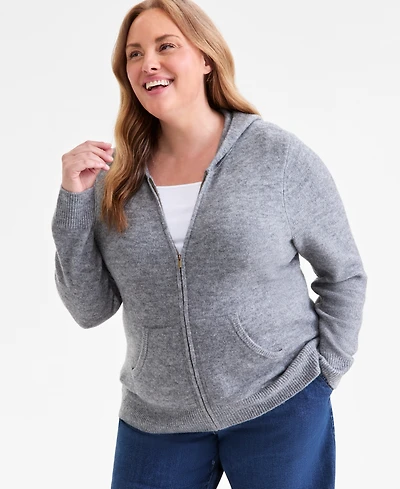 Style & Co Plus Zip-Front Hooded Luxsoft Sweater, Macy's Exclusive