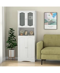 Slickblue Bathroom Storage Cabinet with Frost Glass Doors and Shelves
