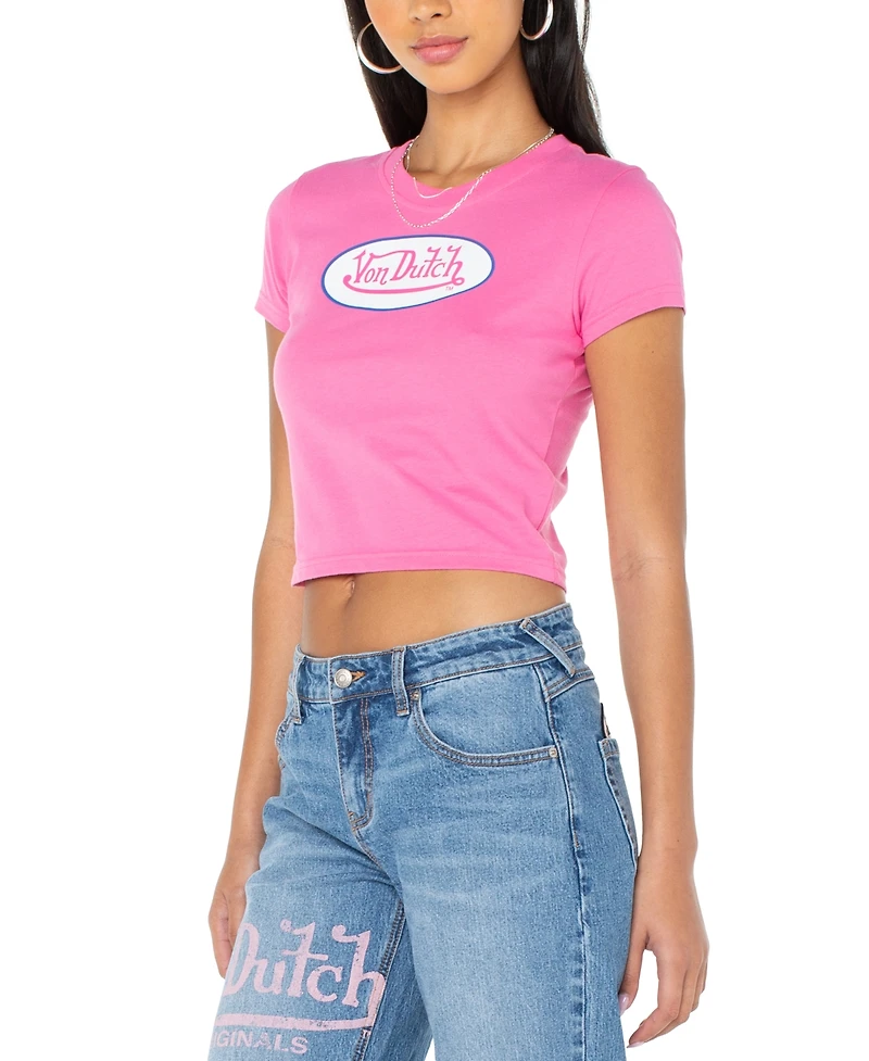Von Dutch Women's Pink Logo Baby Tee