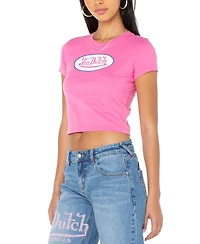 Von Dutch Women's Pink Logo Baby Tee
