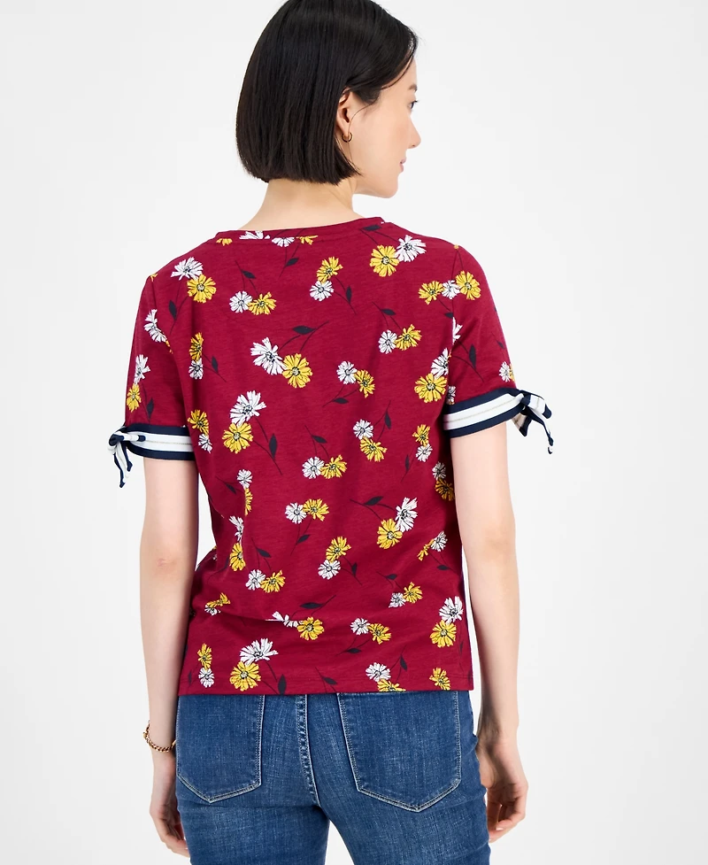Tommy Hilfiger Women's Daisy-Print Tie-Sleeve Top