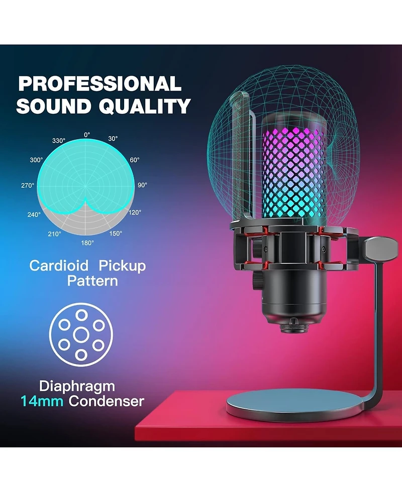 ZealSound Gaming Usb Rgb Microphone Bkd-12a and 19inch gooseneck Flexible Microphone arm Stand H19