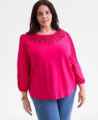 Style & Co Plus Broderie Anglaise 3/4-Sleeve Top, Macy's Exclusive
