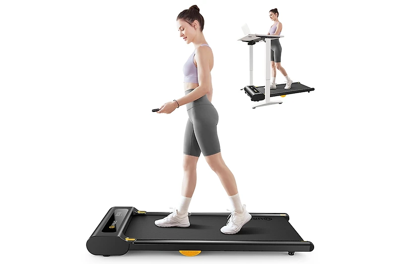 Urevo Ultra-Thin Walking Pad: Under Desk Treadmill for Home Office. Quiet Portable Treadmill with Remote, Fits Under Sofa, App Connectivity for Work &