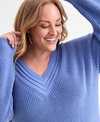 Style & Co Plus V-Neck Stitch Detail Sweater, Macy's Exclusive