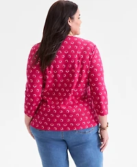 Style & Co Plus Printed 3/4-Sleeve Henley Top, Macy's Exclusive