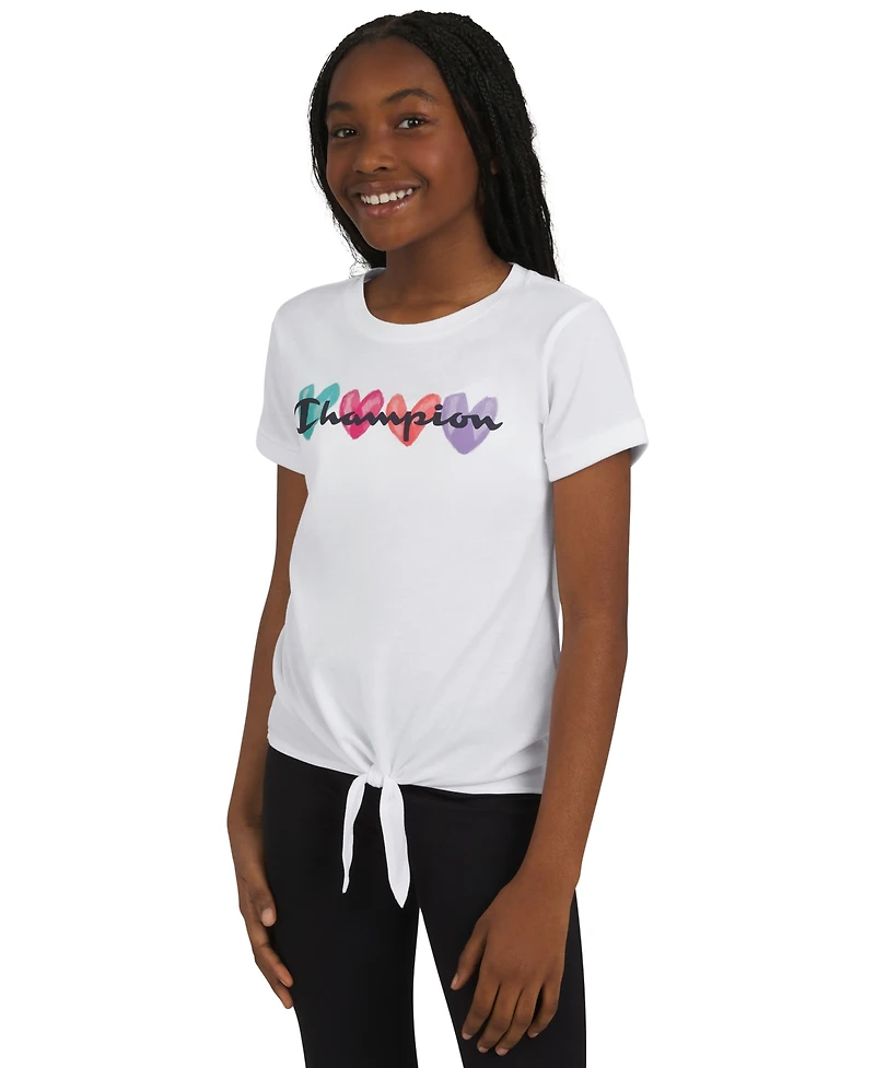 Champion Big Girls Logo Graphic Tie-Front T-Shirt