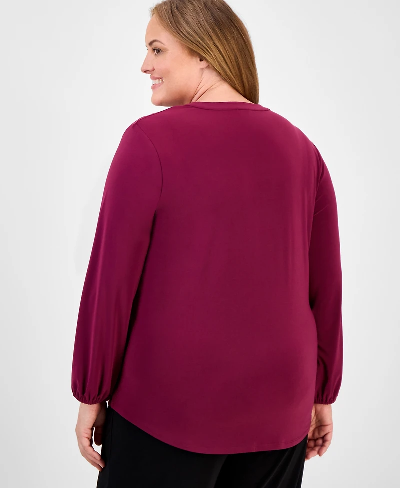 Ak Anne Klein Plus Puff-Sleeve Top