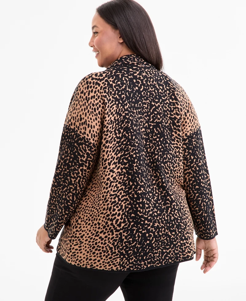 Ak Anne Klein Plus Printed Open-Front Coatigan