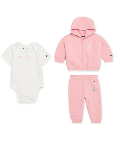 Champion Baby Girls 3-Piece Bodysuit, Hoodie and Joggers Set