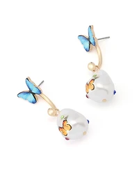 Betsey Johnson Faux Stone Backyard Butterfly Barbell Earrings