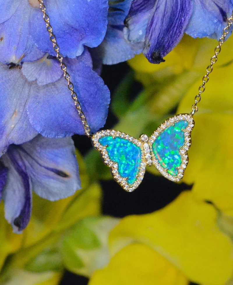 Kamaria Butterfly Necklace with Lab-Grown Opal 14k Gold Plated Sterling Silver