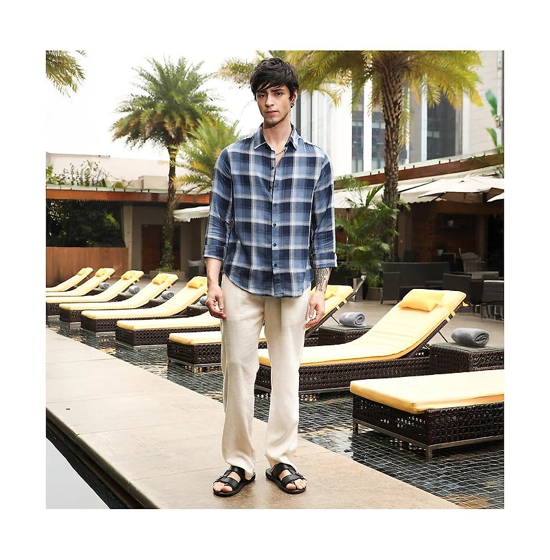 Campus Sutra Men's Navy Blue & Off-White Multi-Checkered Shirt