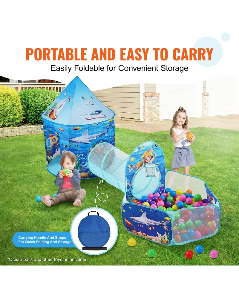 Pop Up Kids Play Tent 3 in 1 with Tunnel Basketball Hoop for Boys and Girls
