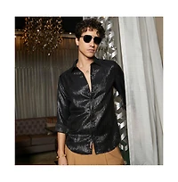 Campus Sutra Men's Metallic Black Metallic Blushed Shirt