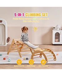 Slickblue Toddler Wooden Pikler Triangle Set 5 1 Climbing Gym with Ramp and Arch Indoor