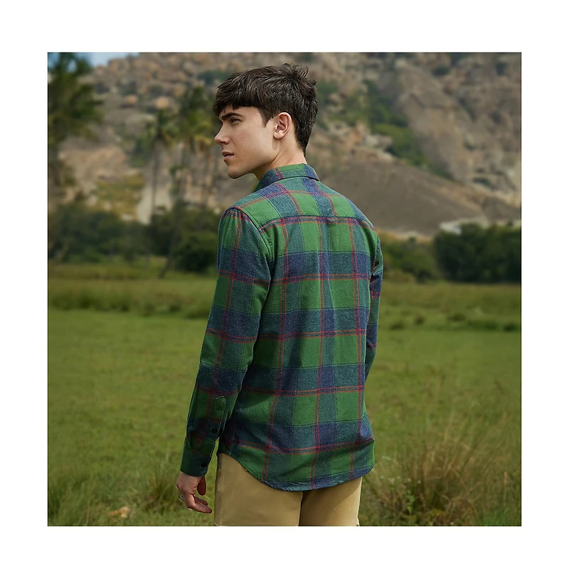 Campus Sutra Men's Forest Green & Indigo Blue Buffalo Check Utility Shirt