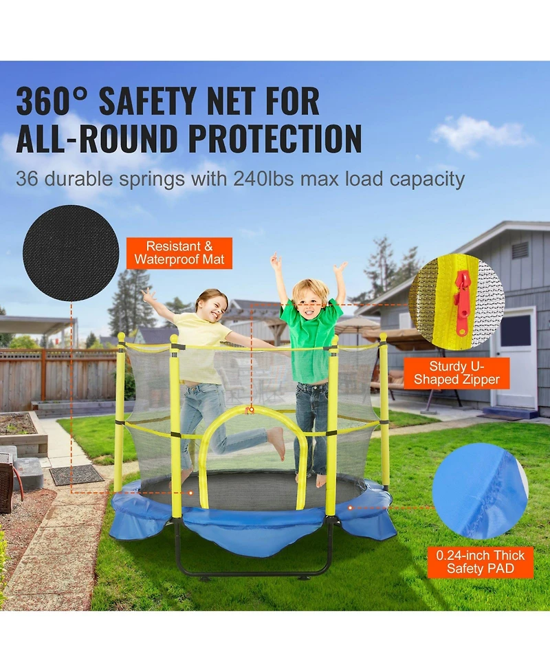 Slickblue Kids Trampoline with Safety Net Basketball Hoop and Balls Indoor Outdoor for Ages 3+